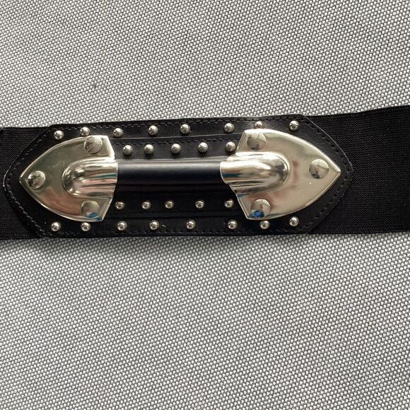 Vintage stretch belt with rubber and metal belt, steampunk goth. BLT0002 - Picture 3 of 7